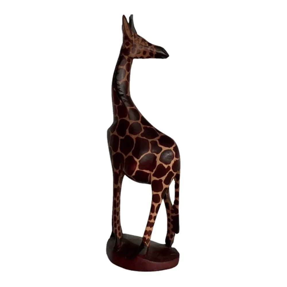Pier 1 Imports Giraffe Figurine With Base Hand Carved Wood KENYA Vintage